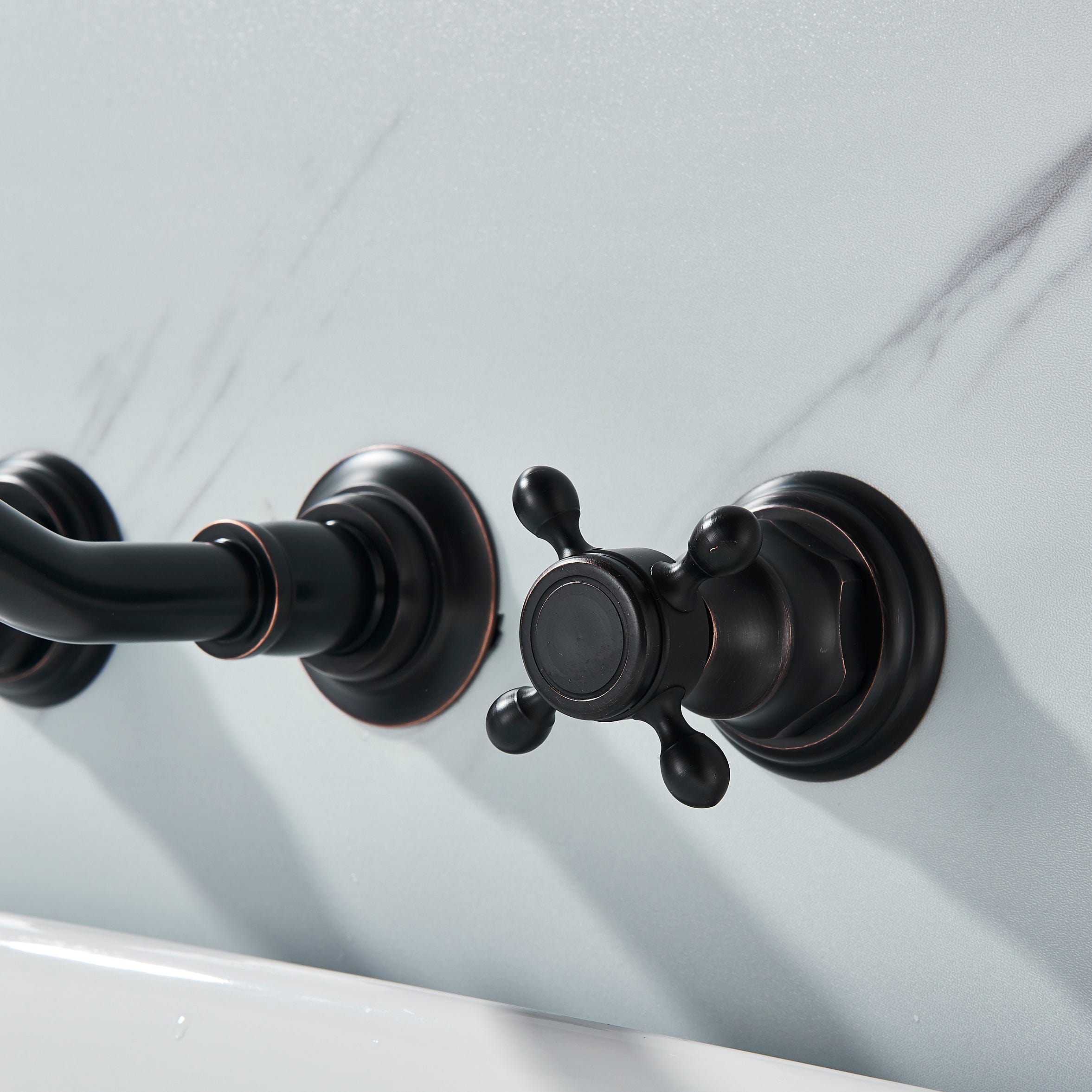 Baterie lavoar Chester cu montare in perete, din alama, cu 2 manere, negru, cod 1311