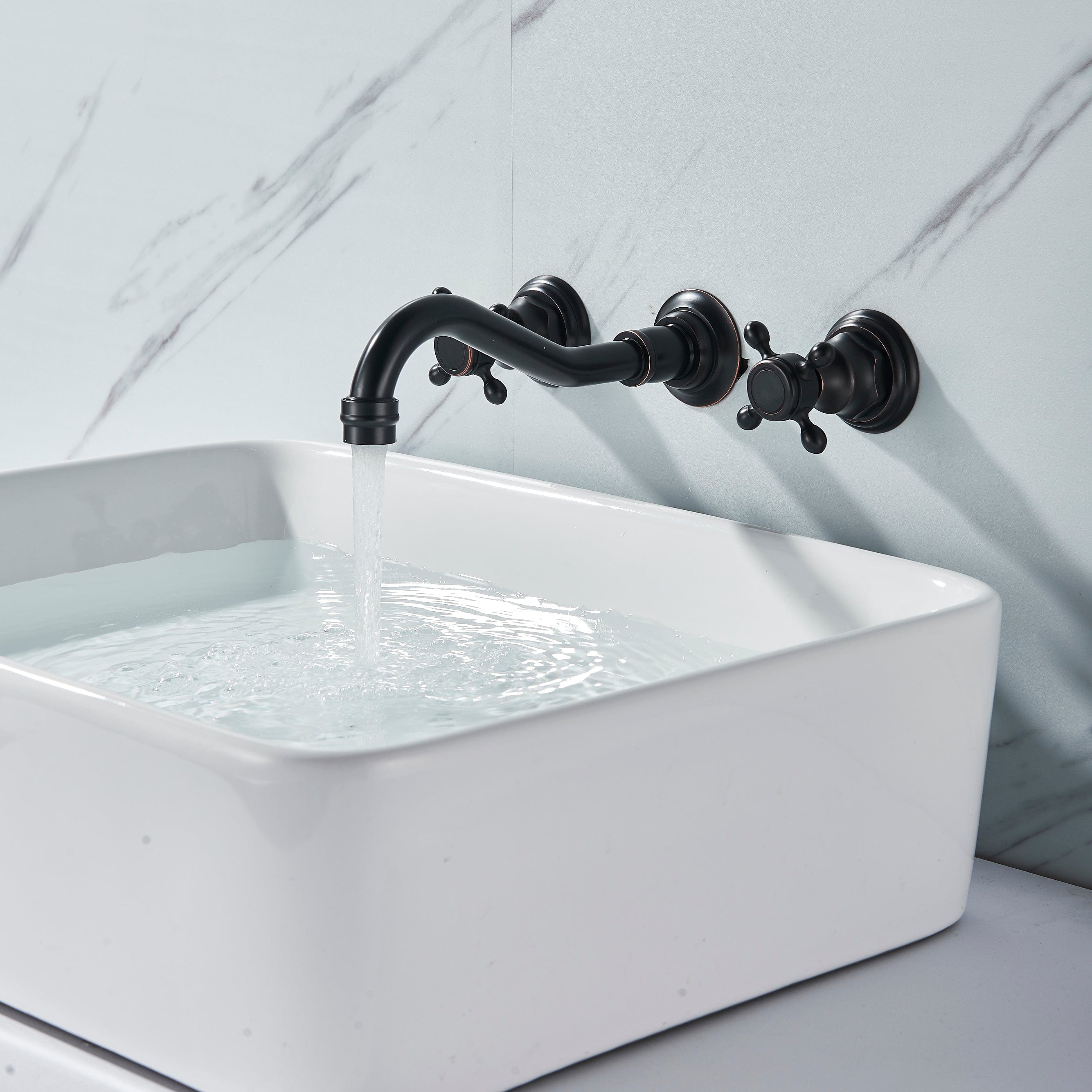 Baterie lavoar Chester cu montare in perete, din alama, cu 2 manere, negru, cod 1311