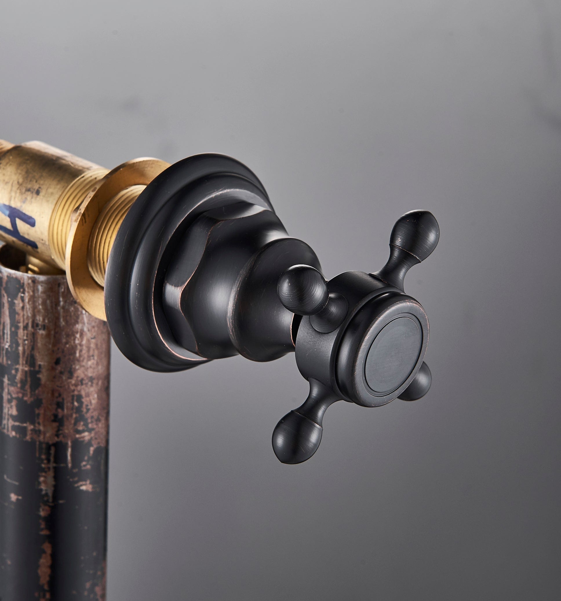 Baterie lavoar Chester cu montare in perete, din alama, cu 2 manere, negru, cod 1311