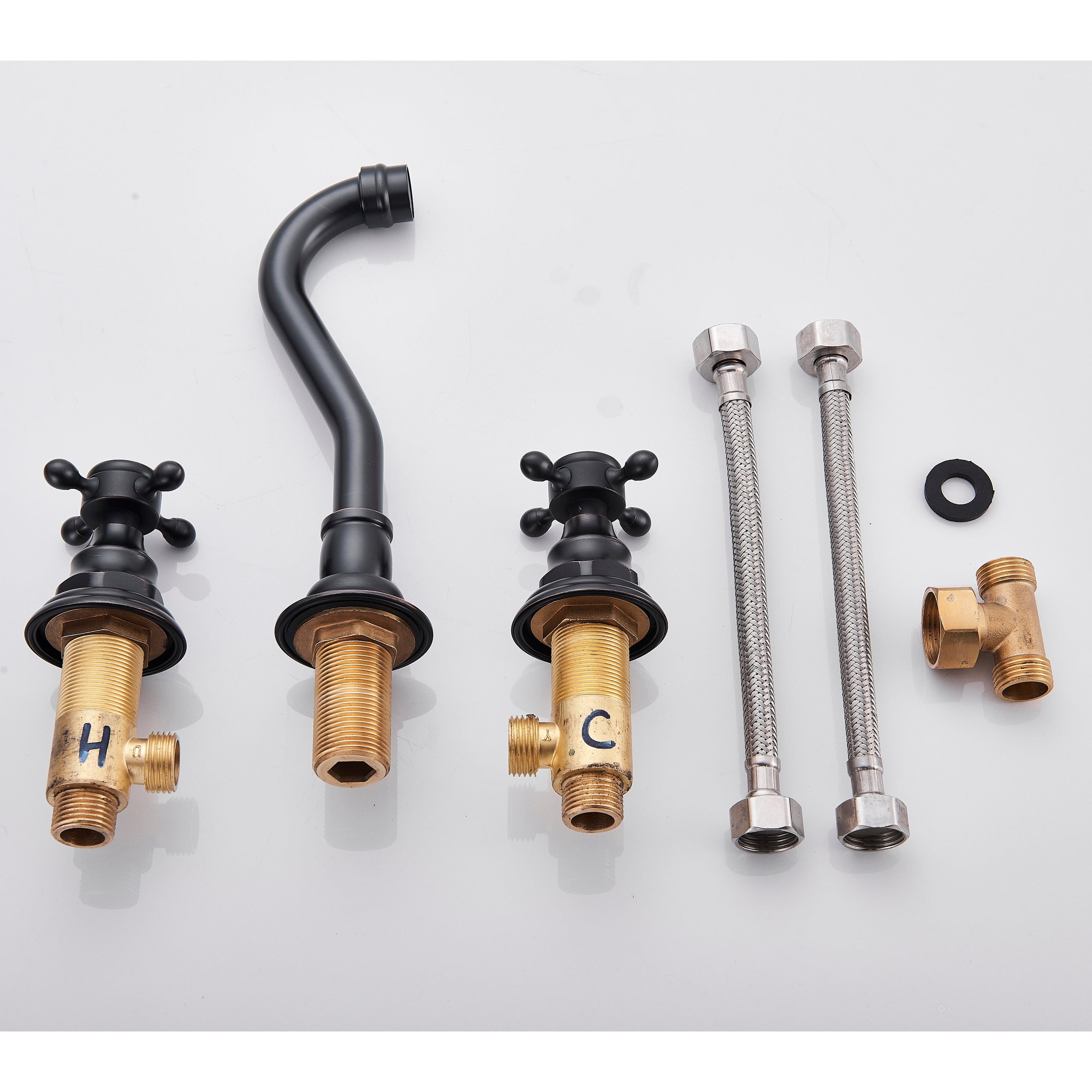 Baterie lavoar Chester cu montare in perete, din alama, cu 2 manere, negru, cod 1311