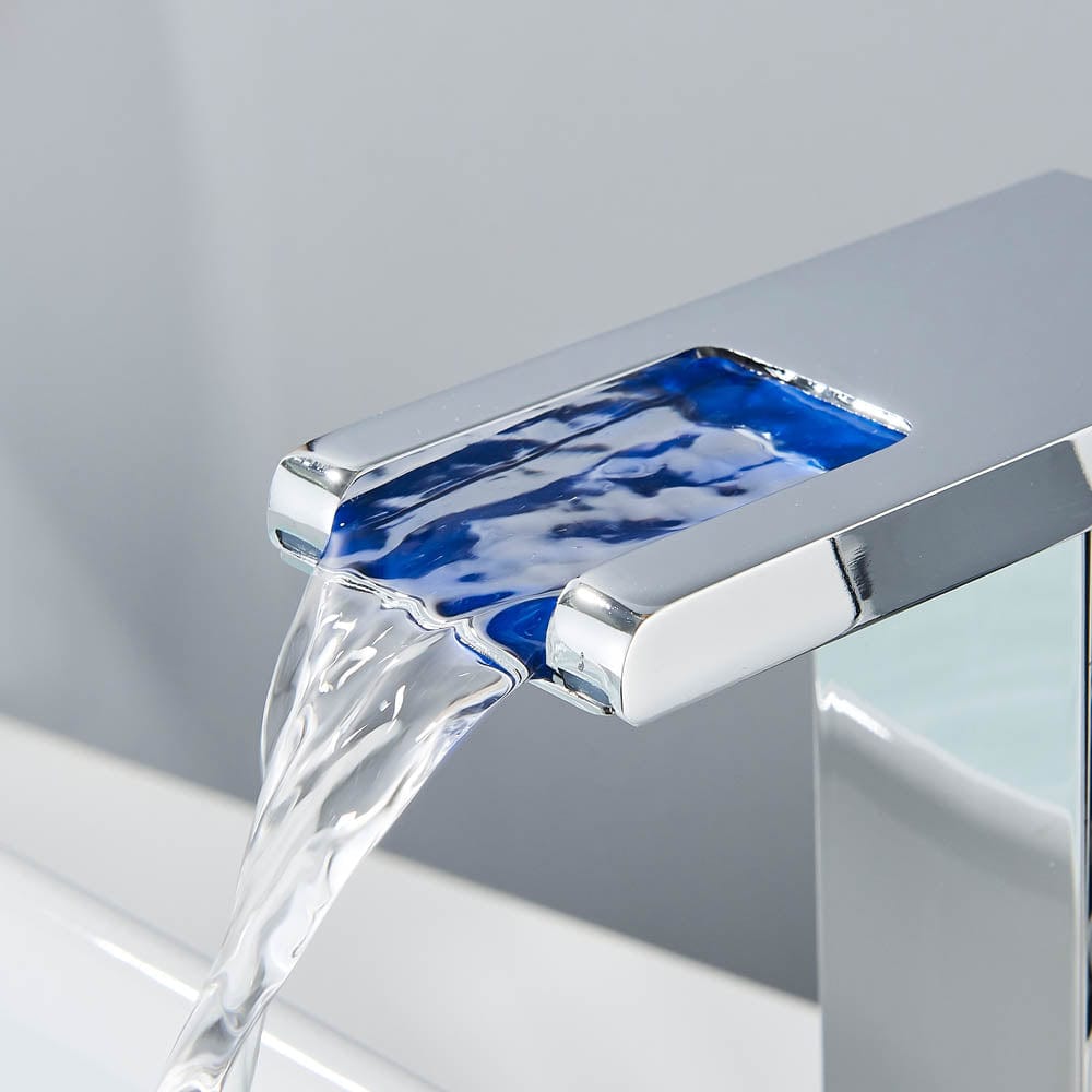 Baterie lavoar cu led, tip cascada, argintiu, cod 1490