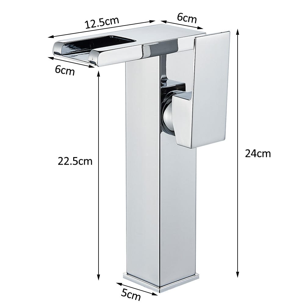 Baterie lavoar cu led, tip cascada, argintiu, cod 1490