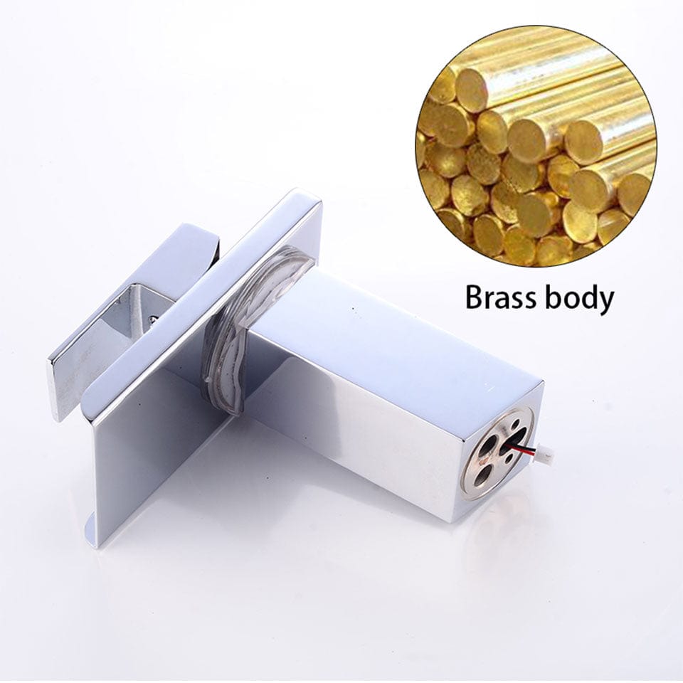 Baterie lavoar cu LED, tip cascada, argintiu cromat, cod 1296