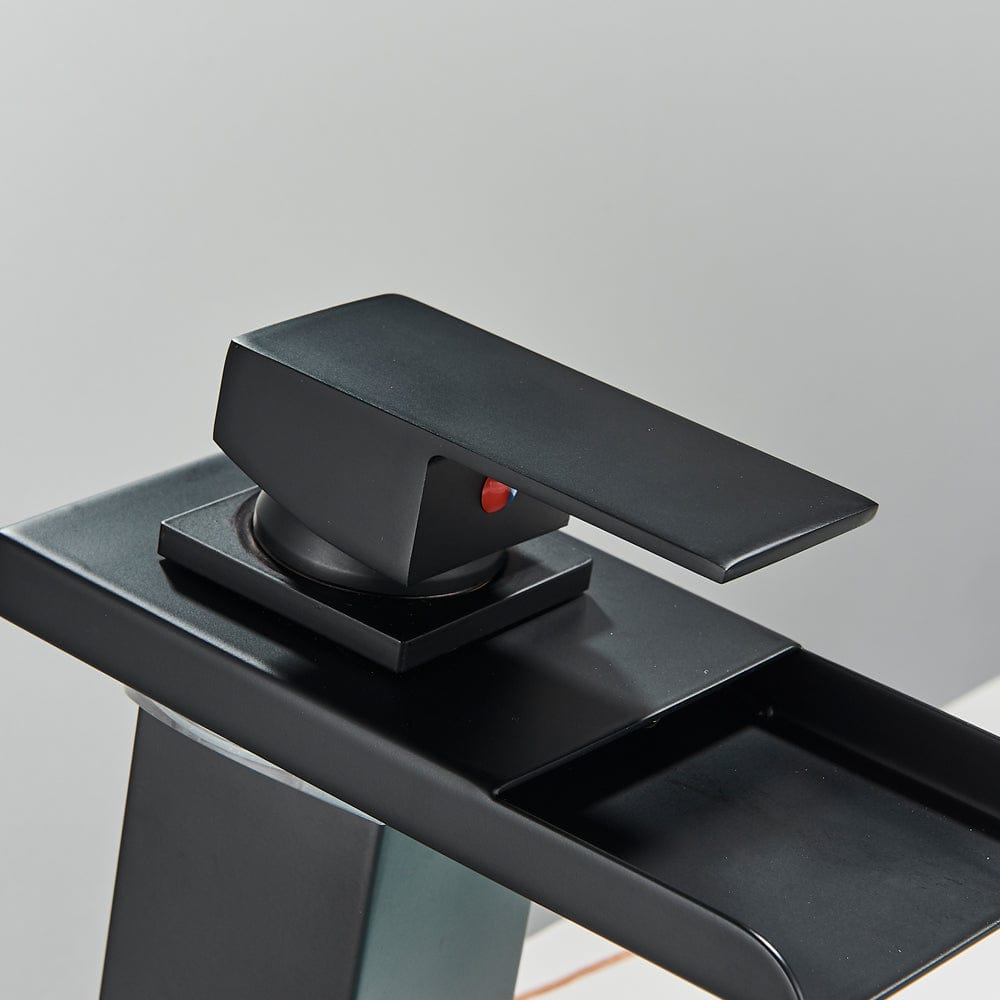 Baterie lavoar cu LED, tip cascada, cu un singur orificiu, negru, cod 1297