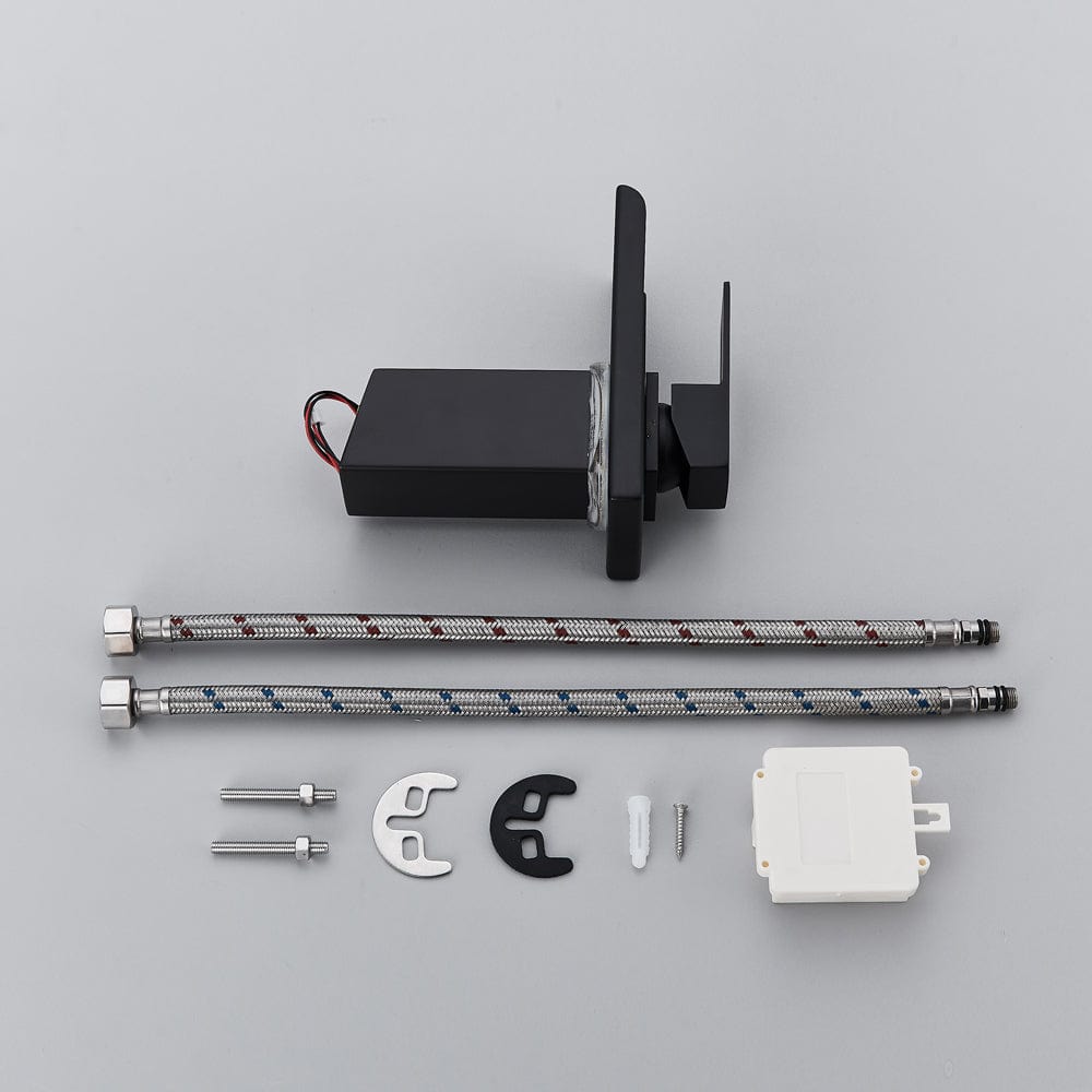 Baterie lavoar cu LED, tip cascada, cu un singur orificiu, negru, cod 1297