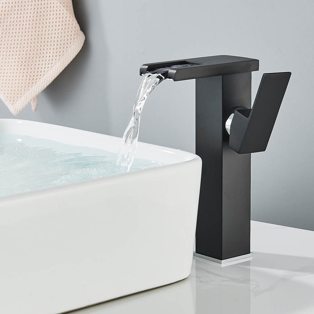 Baterie lavoar cu led, tip cascada, negru mat, cod 1489