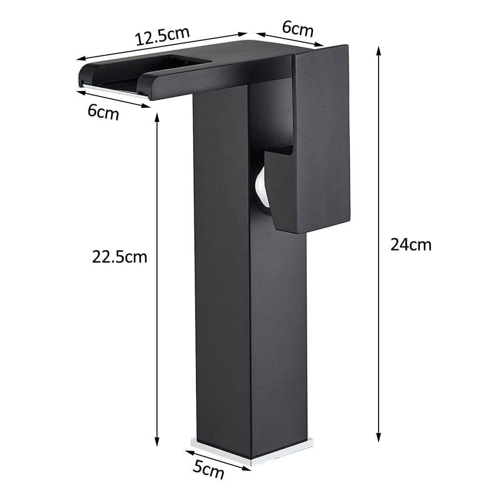 Baterie lavoar cu led, tip cascada, negru mat, cod 1489