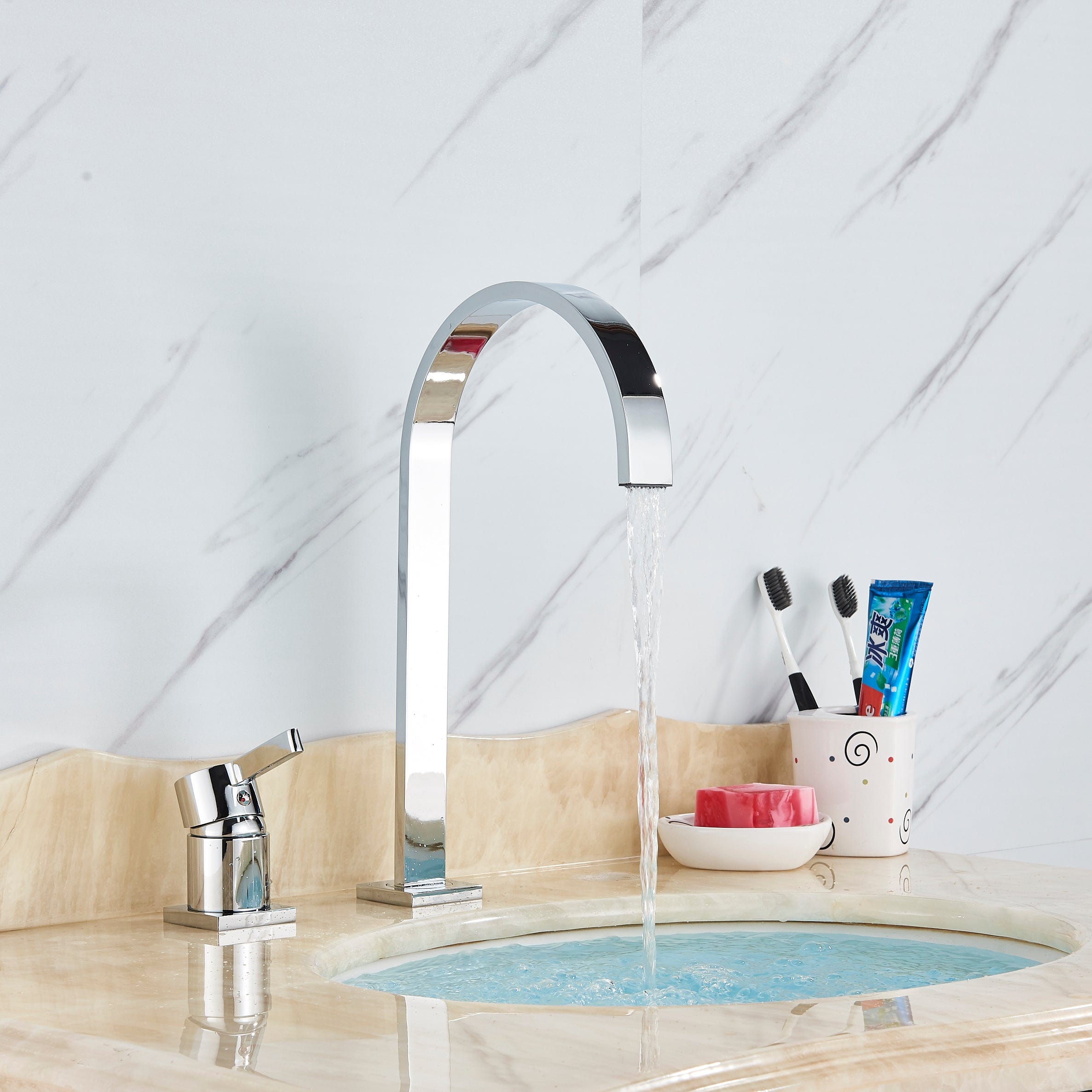 Baterie lavoar cu montare pe blat, cu monocomanda, argintiu cromat, cod 1291