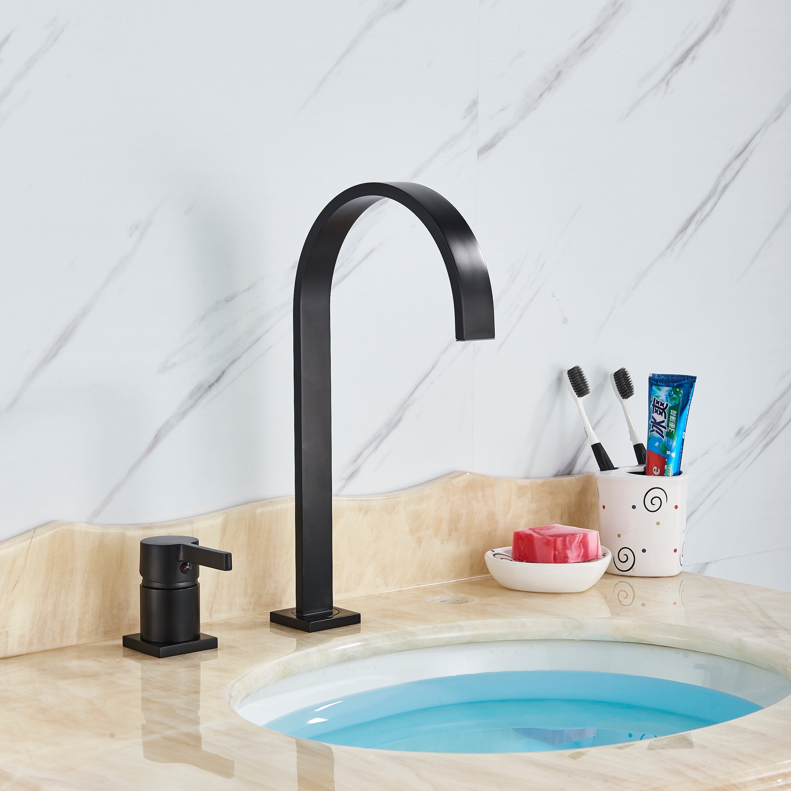 Baterie lavoar cu montare pe blat, cu monocomanda, negru mat, cod 1289