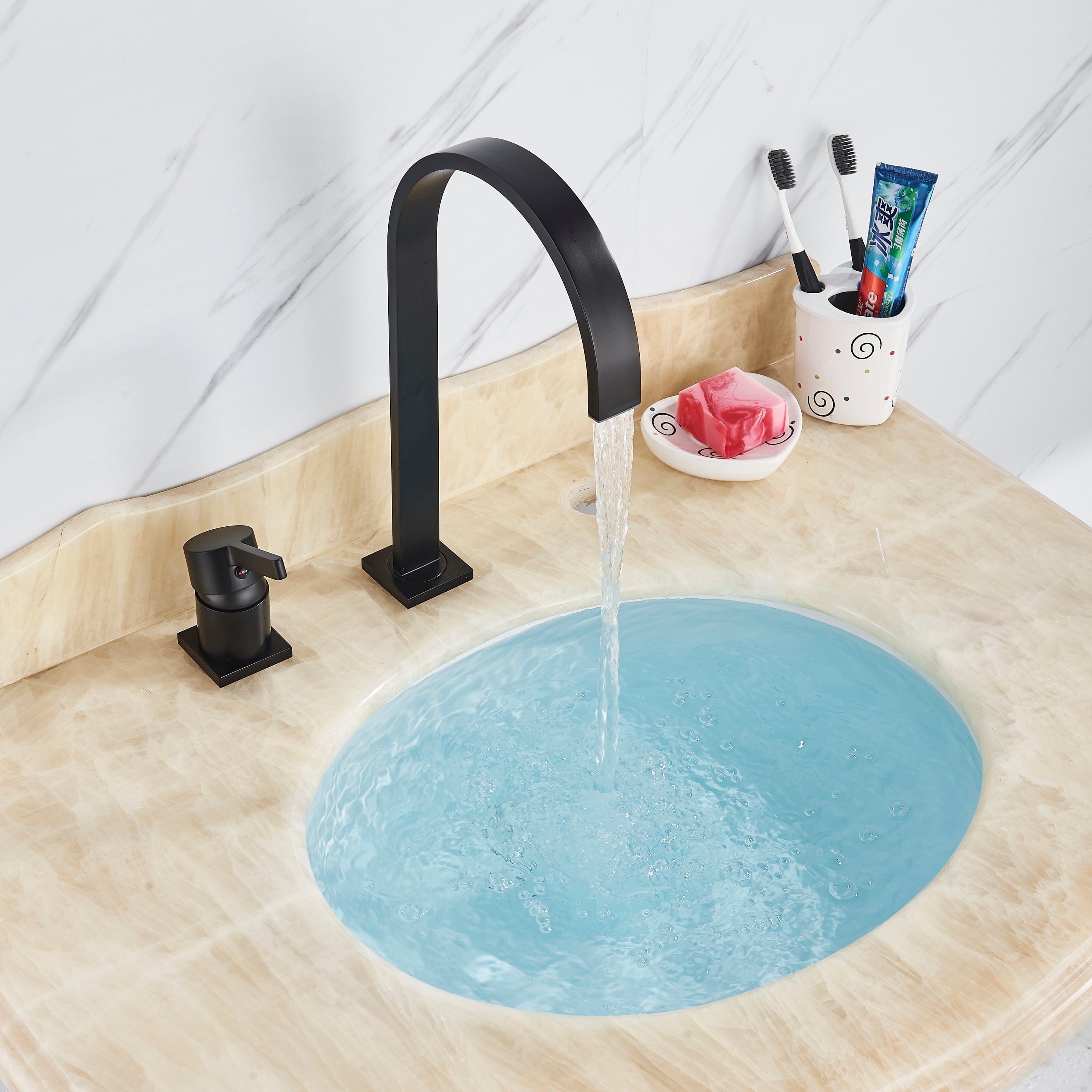 Baterie lavoar cu montare pe blat, cu monocomanda, negru mat, cod 1289