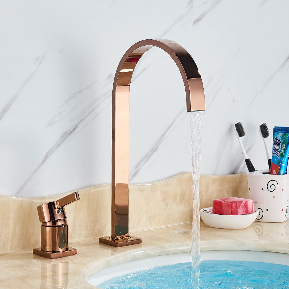 Baterie lavoar cu montare pe blat, cu monocomanda, rose gold, cod 1599