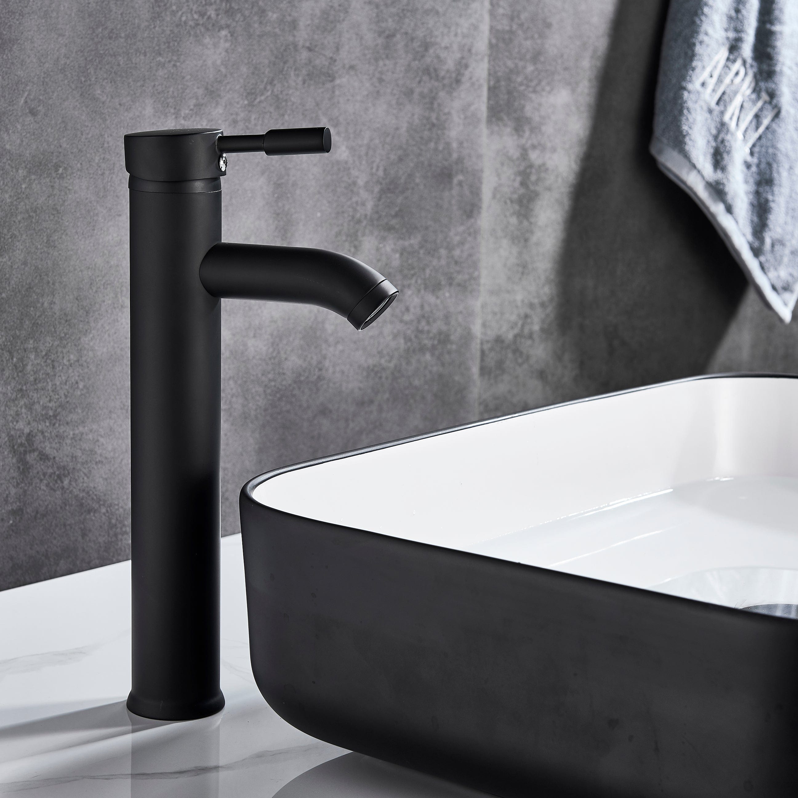 Baterie lavoar cu montare pe blat, cu un singur maner si orificiu, negru mat, cod 1284