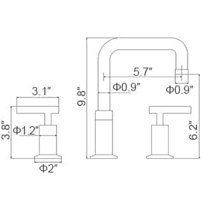 Baterie lavoar cu montare pe chiuveta, cu doua manere, negru, cod 1314