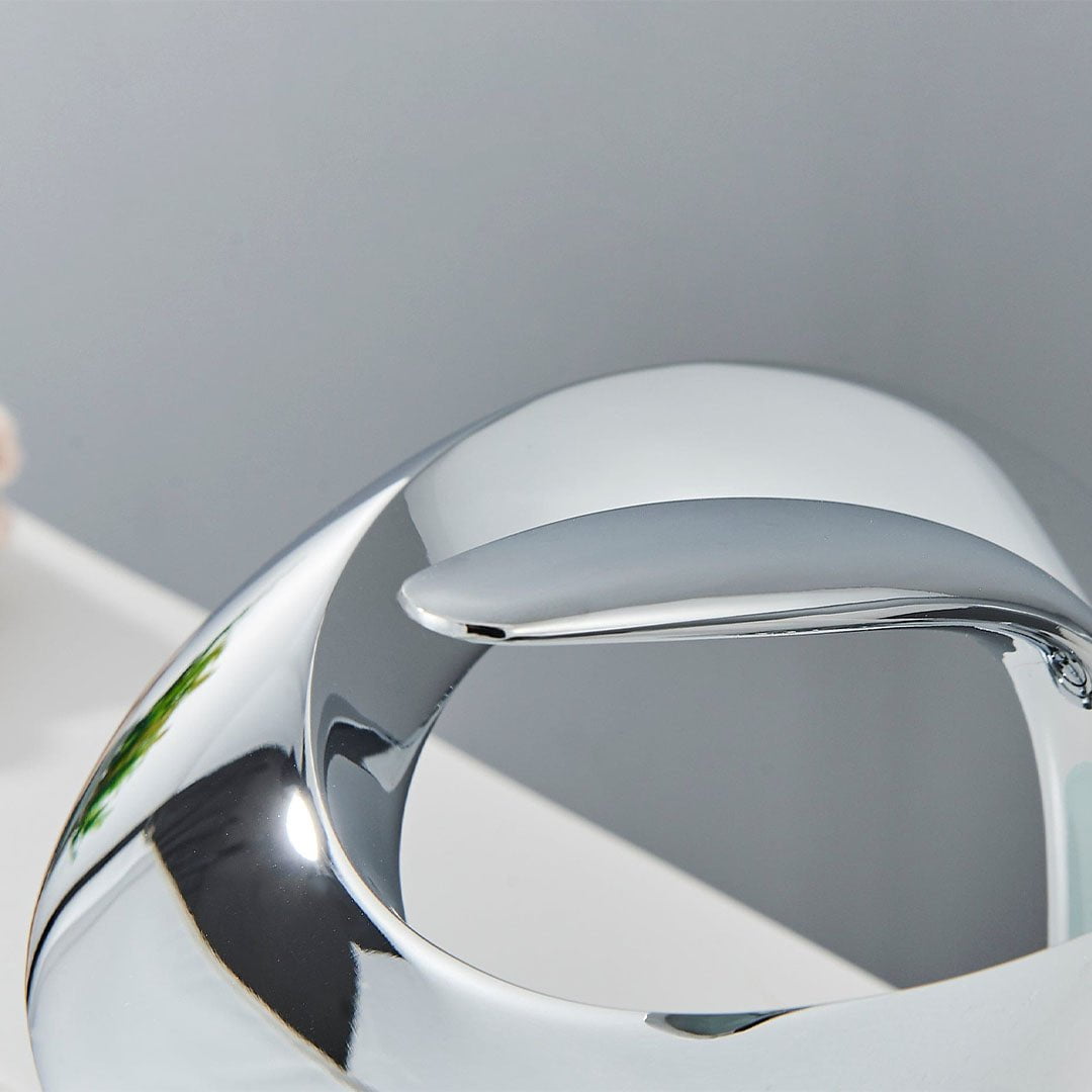 Baterie lavoar cu un singur maner si orificiu, tip cascada, argintiu lucios, cod 1636