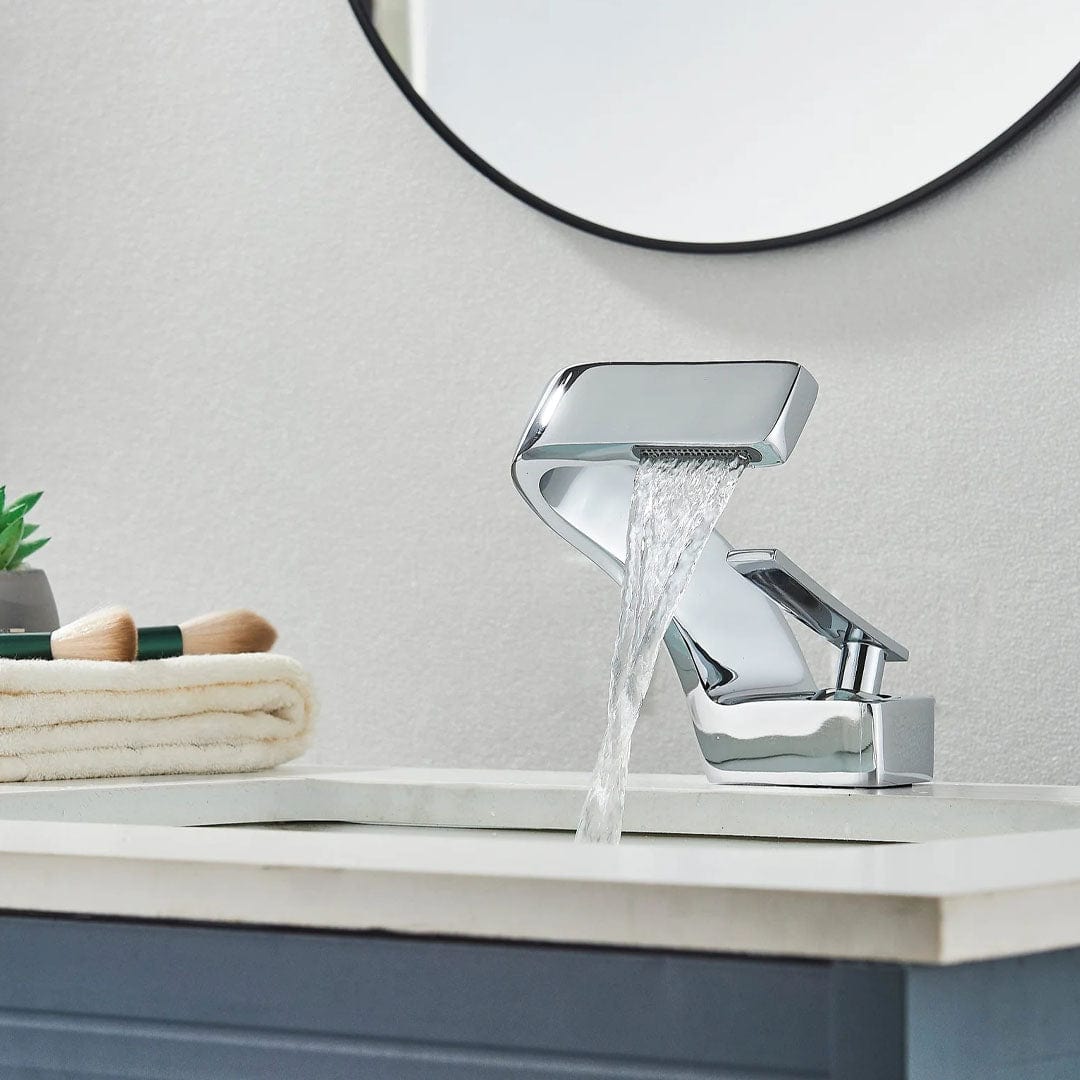 Baterie lavoar, curgere tip cascada, argintiu lucios, cod 1644