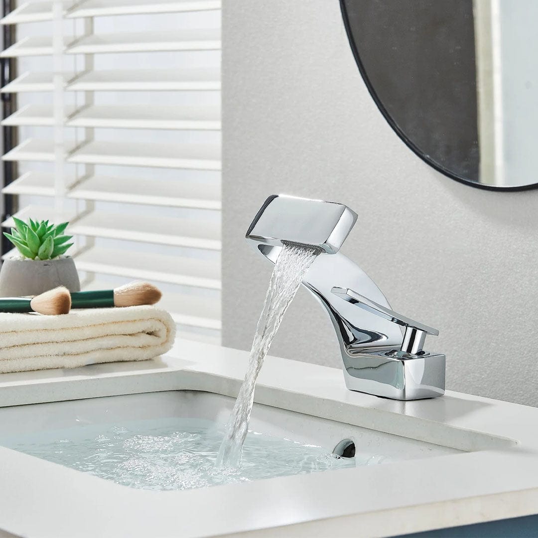 Baterie lavoar, curgere tip cascada, argintiu lucios, cod 1644