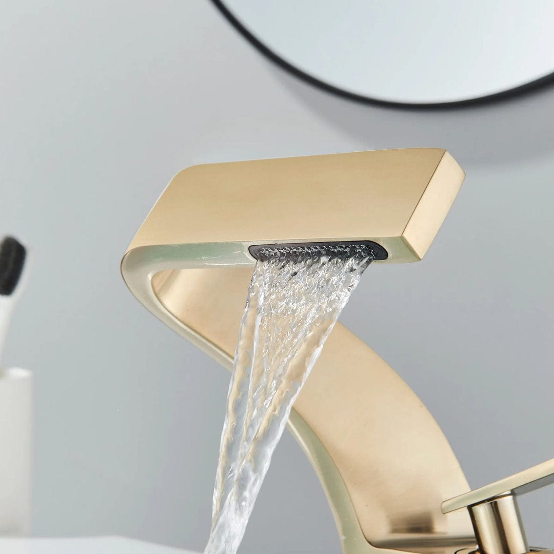 Baterie lavoar, curgere tip cascada, auriu mat, cod 1645