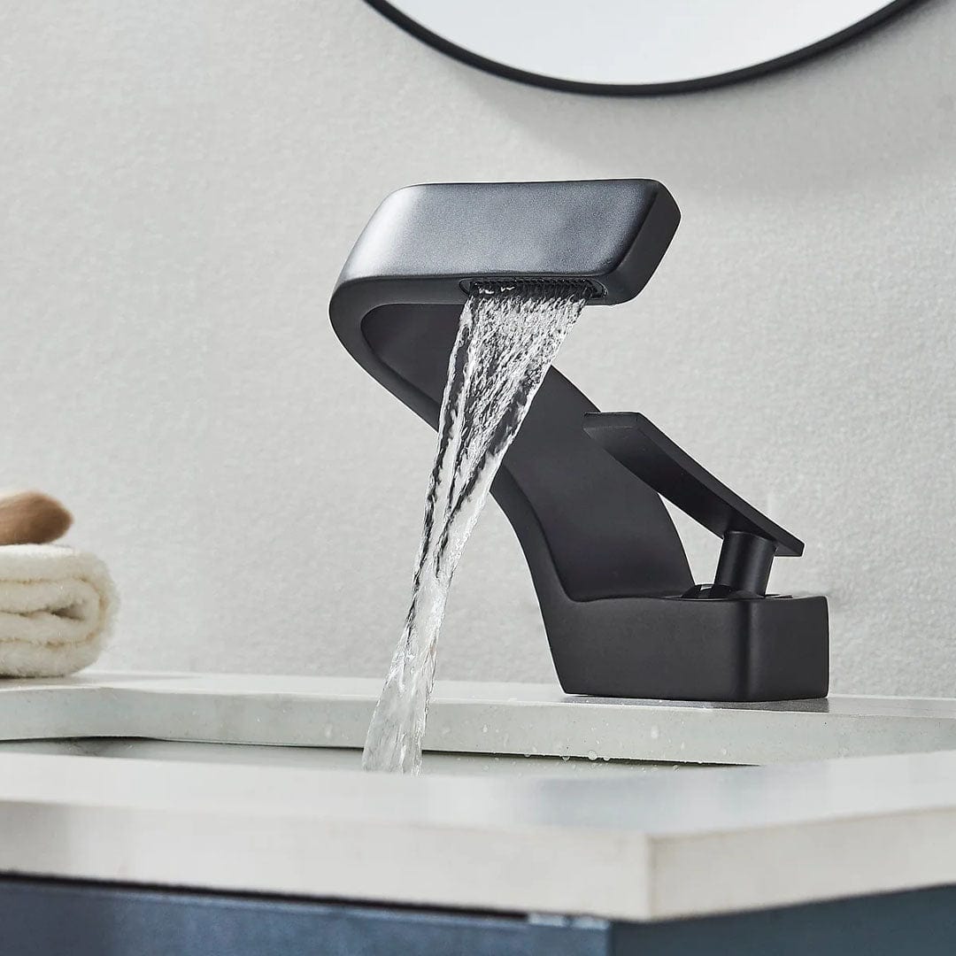 Baterie lavoar, curgere tip cascada, negru mat, cod 1646