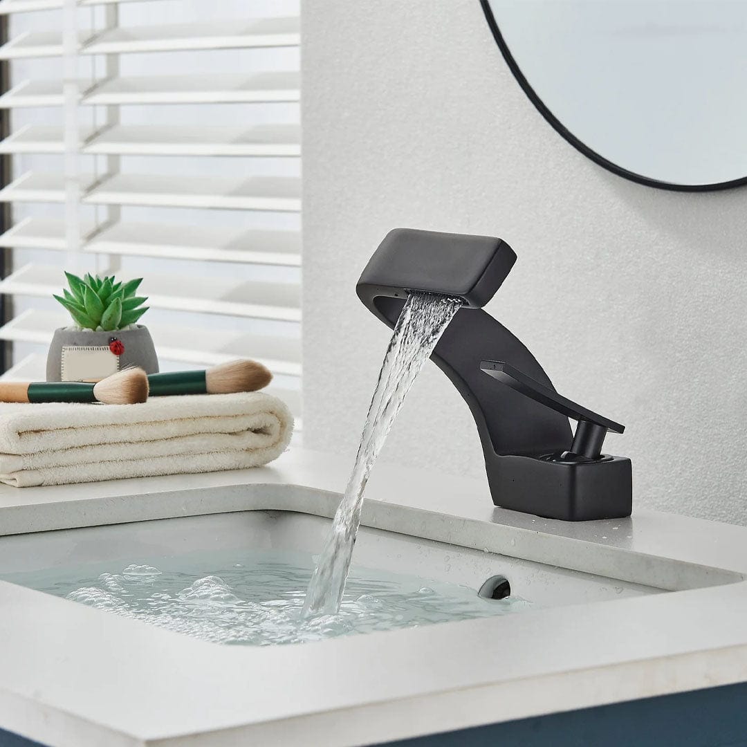 Baterie lavoar, curgere tip cascada, negru mat, cod 1646