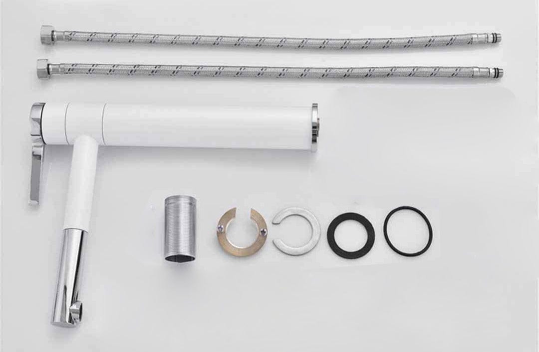 Baterie lavoar, din alama cu montare in blat, alb si cromat, cod 1295