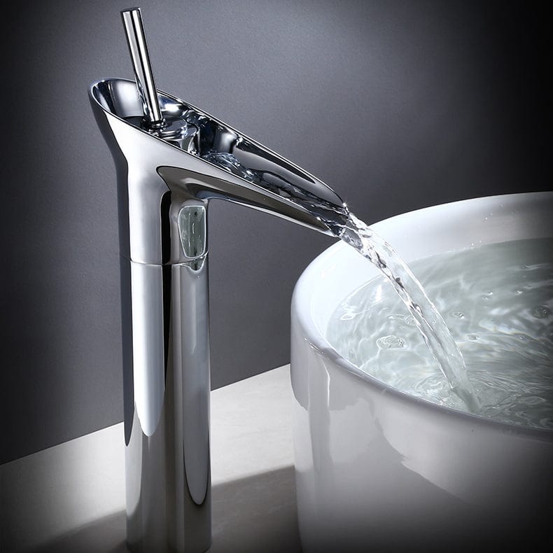 Baterie lavoar din alama, tip cascada, argintiu cromat, cod 1304