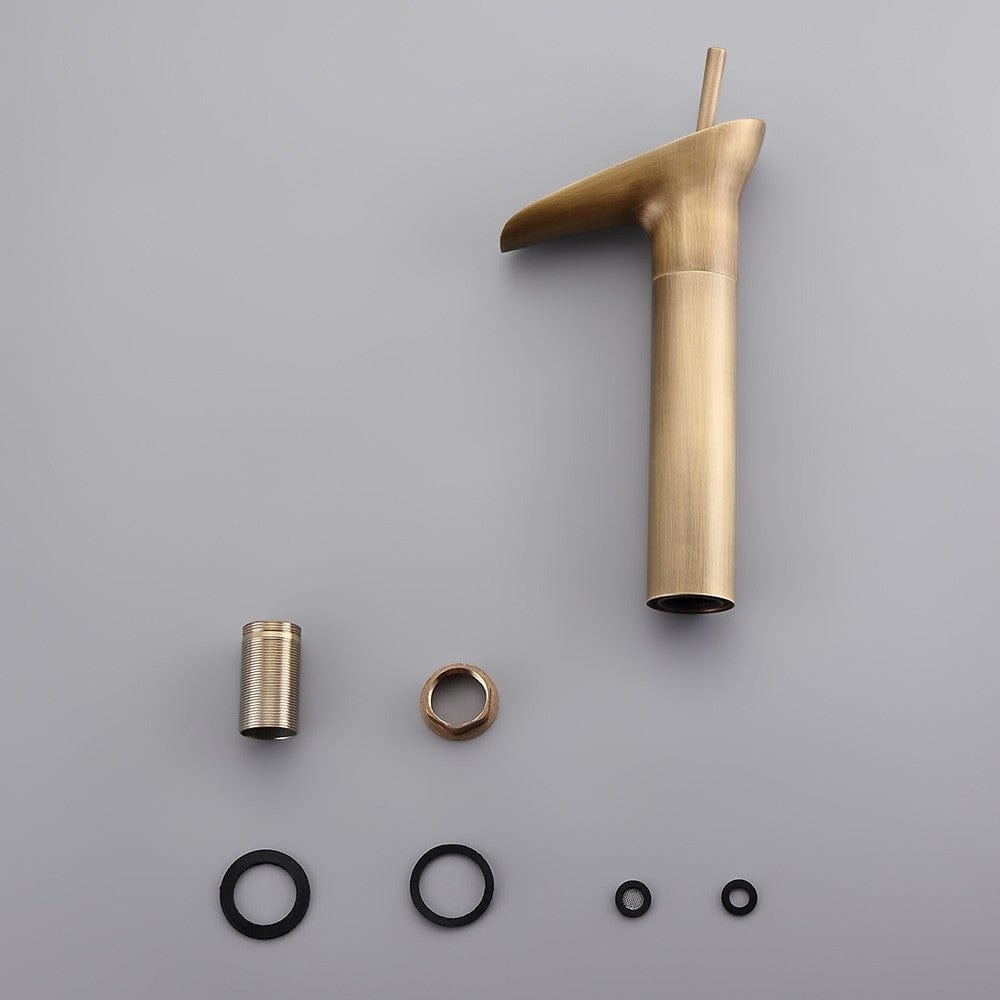 Baterie lavoar din alama, tip cascada, auriu antichizat, cod 1305