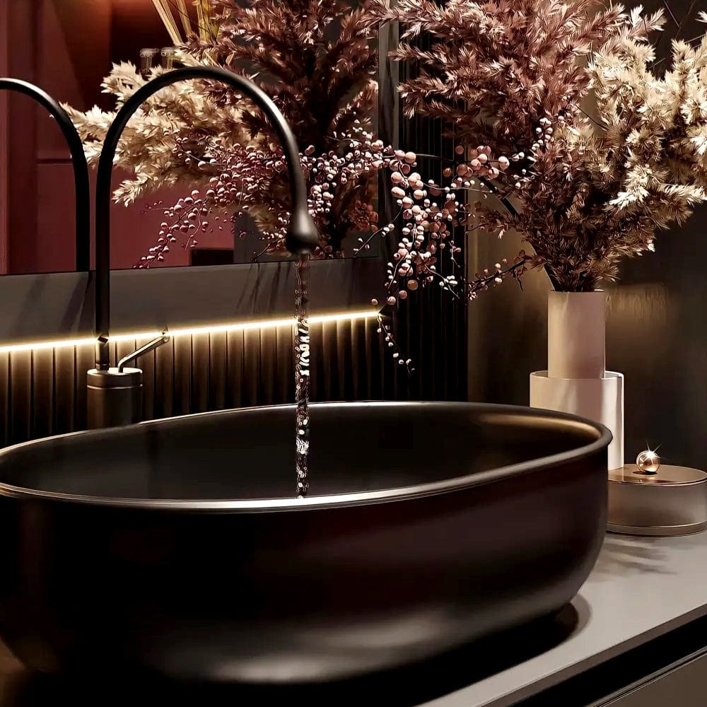 Baterie lavoar inalta Lebend, neagra, cu montare pe chiuveta, cod 1357