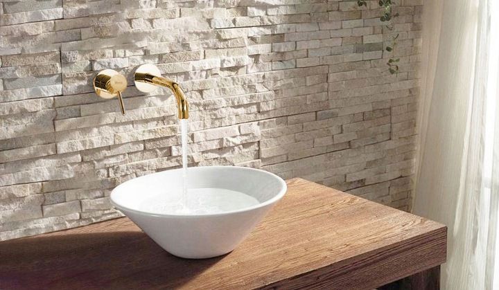 Baterie lavoar incastrata Rea Lungo + box, auriu lucios