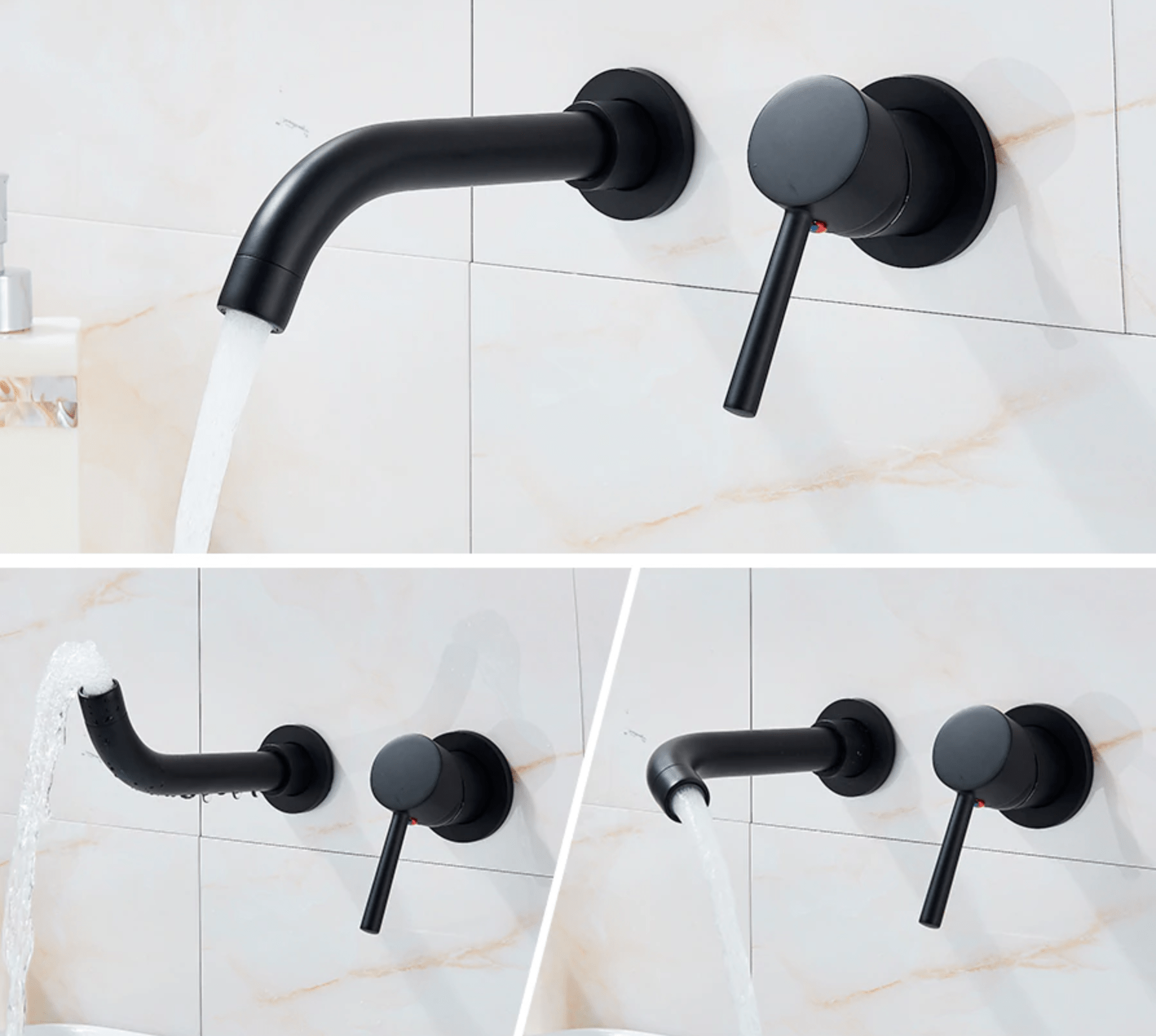 Baterie lavoar neagra Stev1203, din alama cu montare in perete, cod 1203