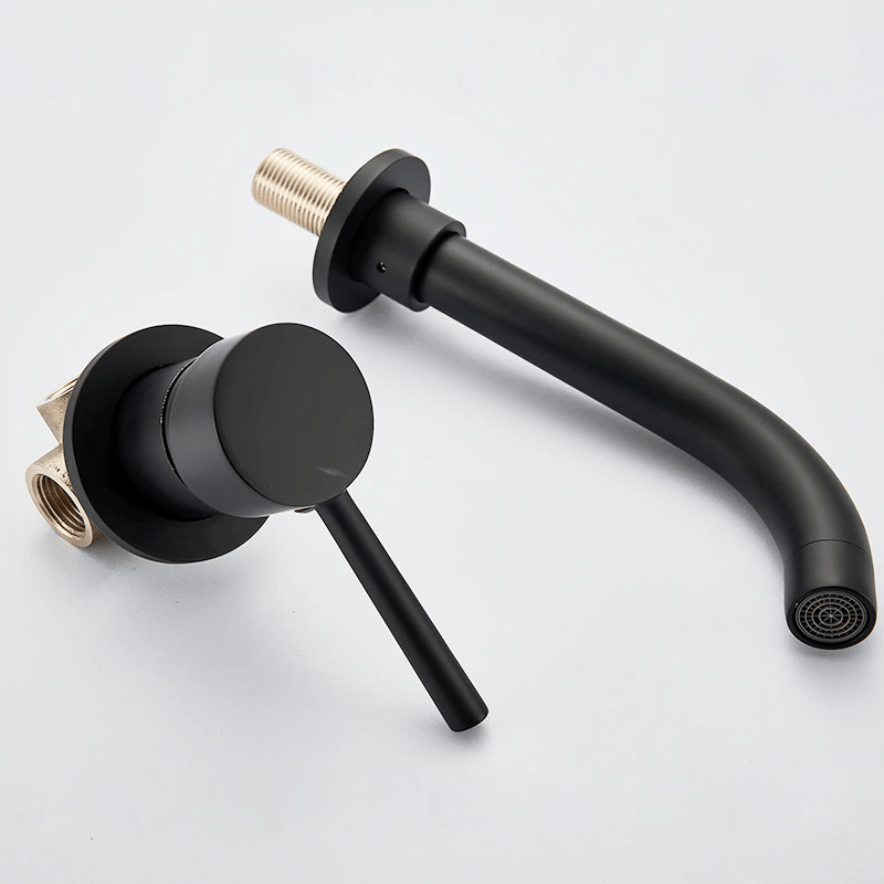 Baterie lavoar neagra Stev1203, din alama cu montare in perete, cod 1203