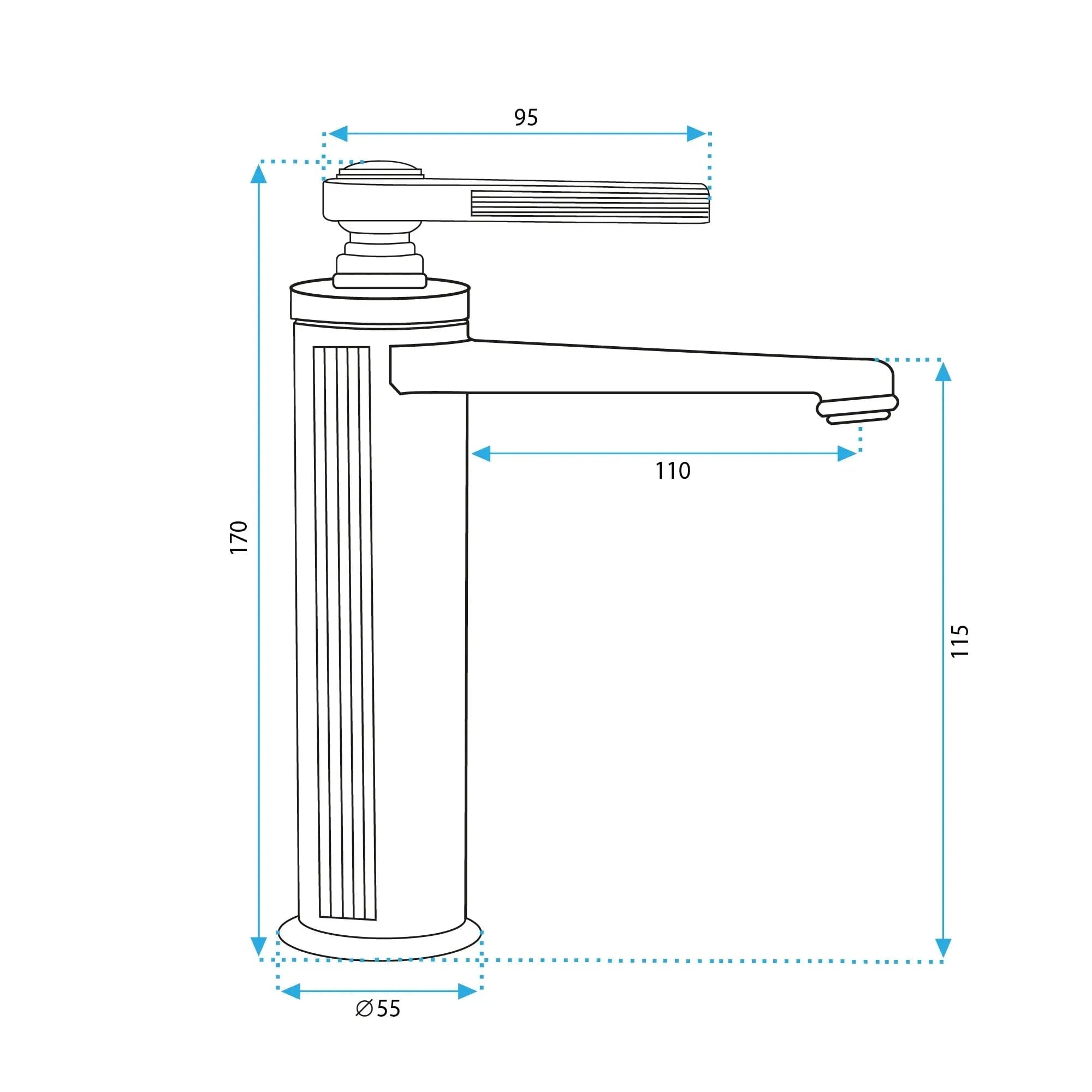 Baterie lavoar Rea Monaco Low, argintiu lucios