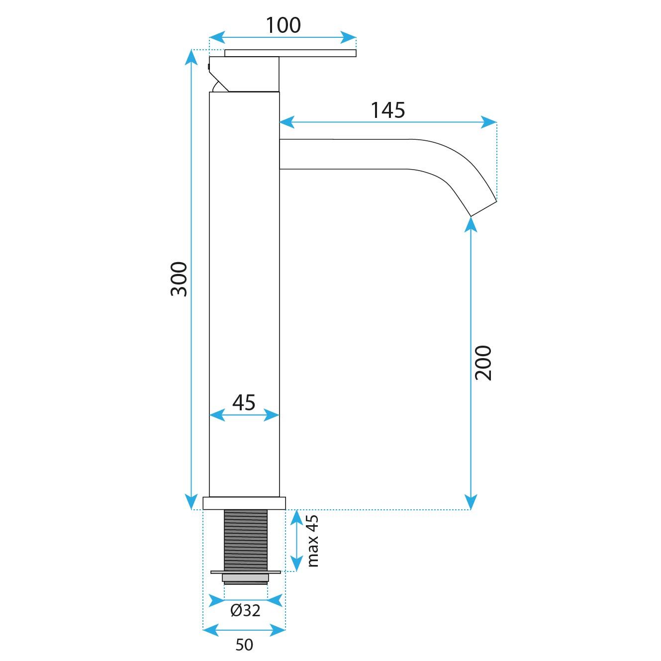 Baterie lavoar Rea Ontario, negru mat, inalta