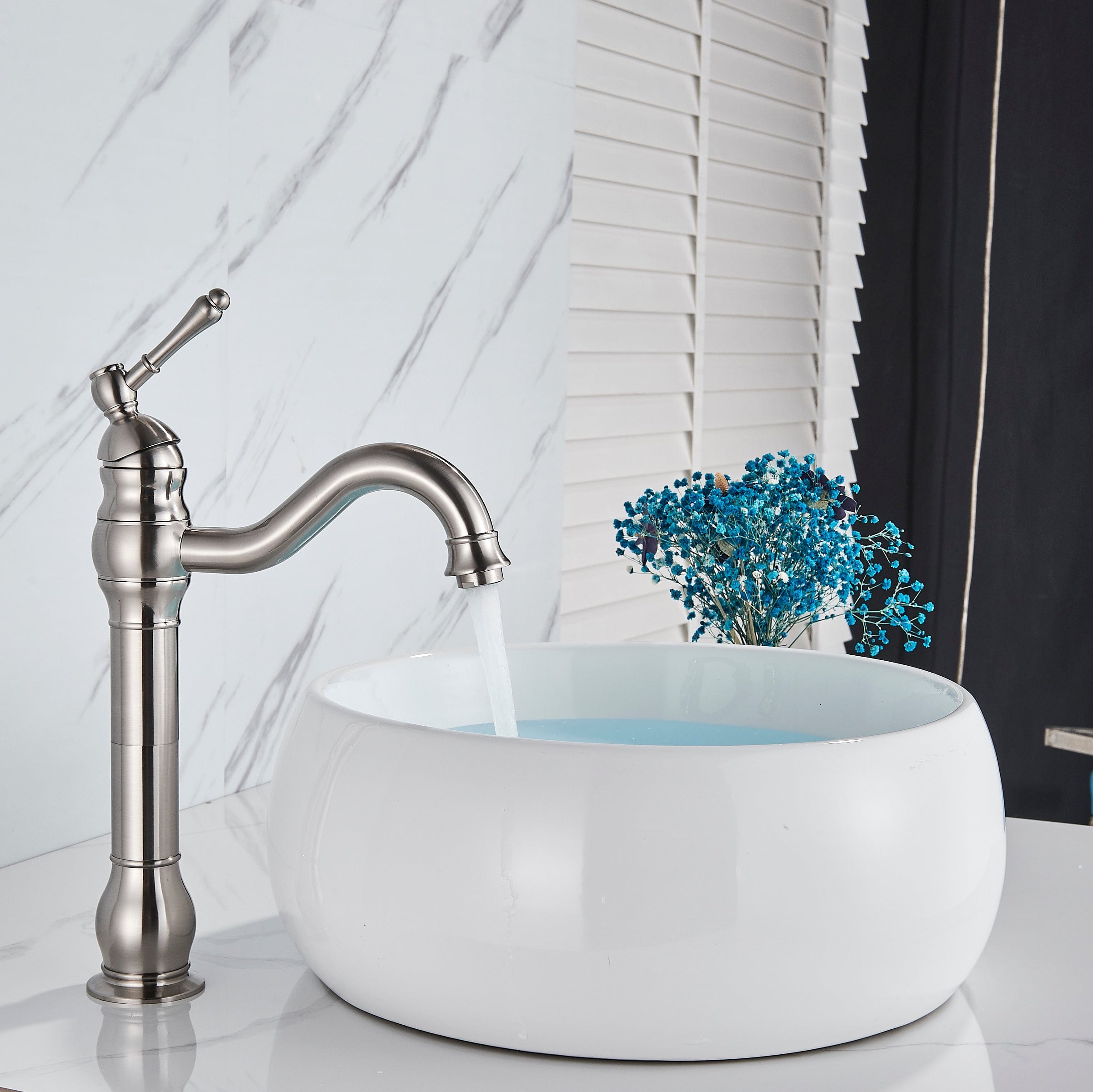 Baterie lavoar retro Groben Nose, montare pe blat, pipa flexibila 360 de grade, argintiu cromat, cod 1347