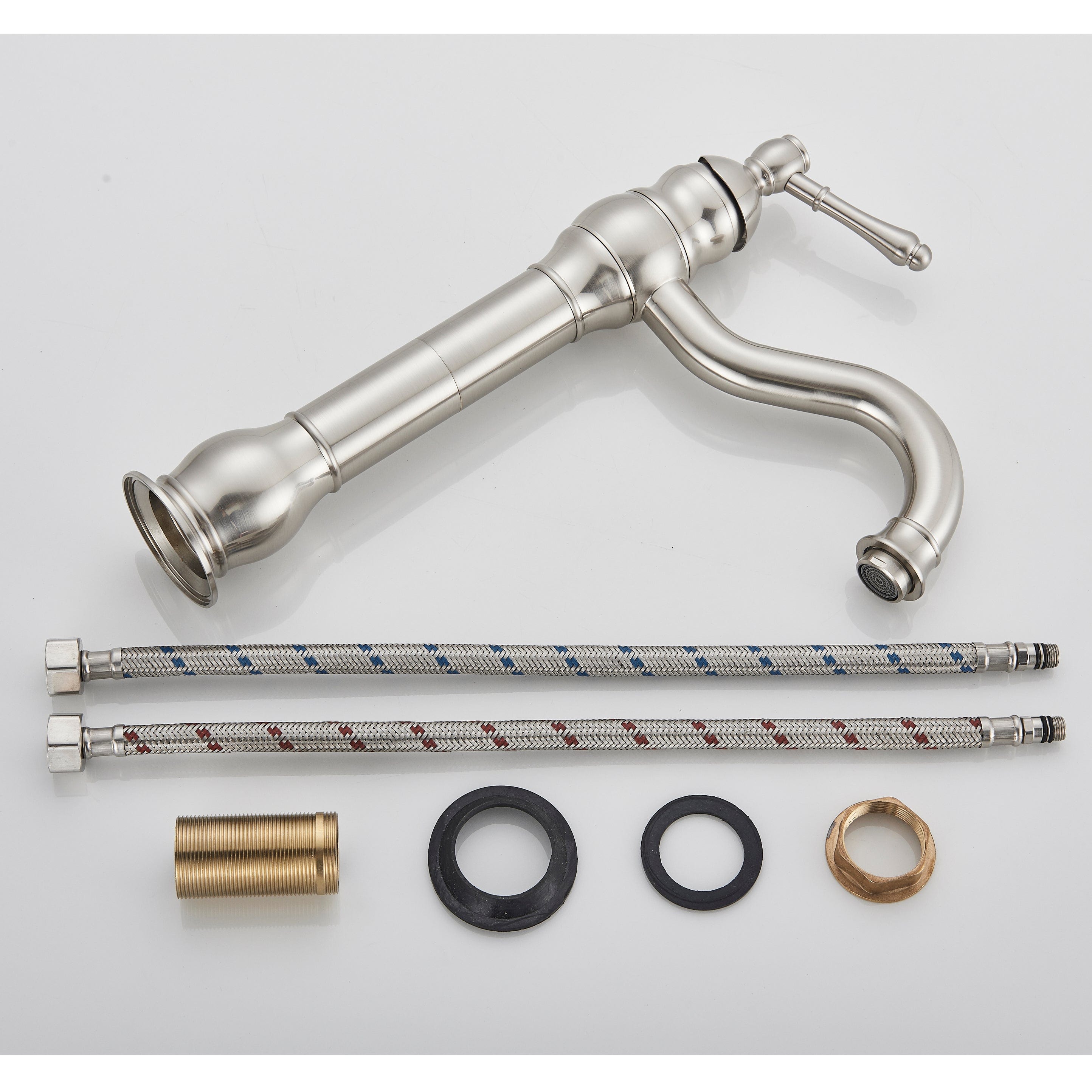 Baterie lavoar retro Groben Nose, montare pe blat, pipa flexibila 360 de grade, argintiu cromat, cod 1347