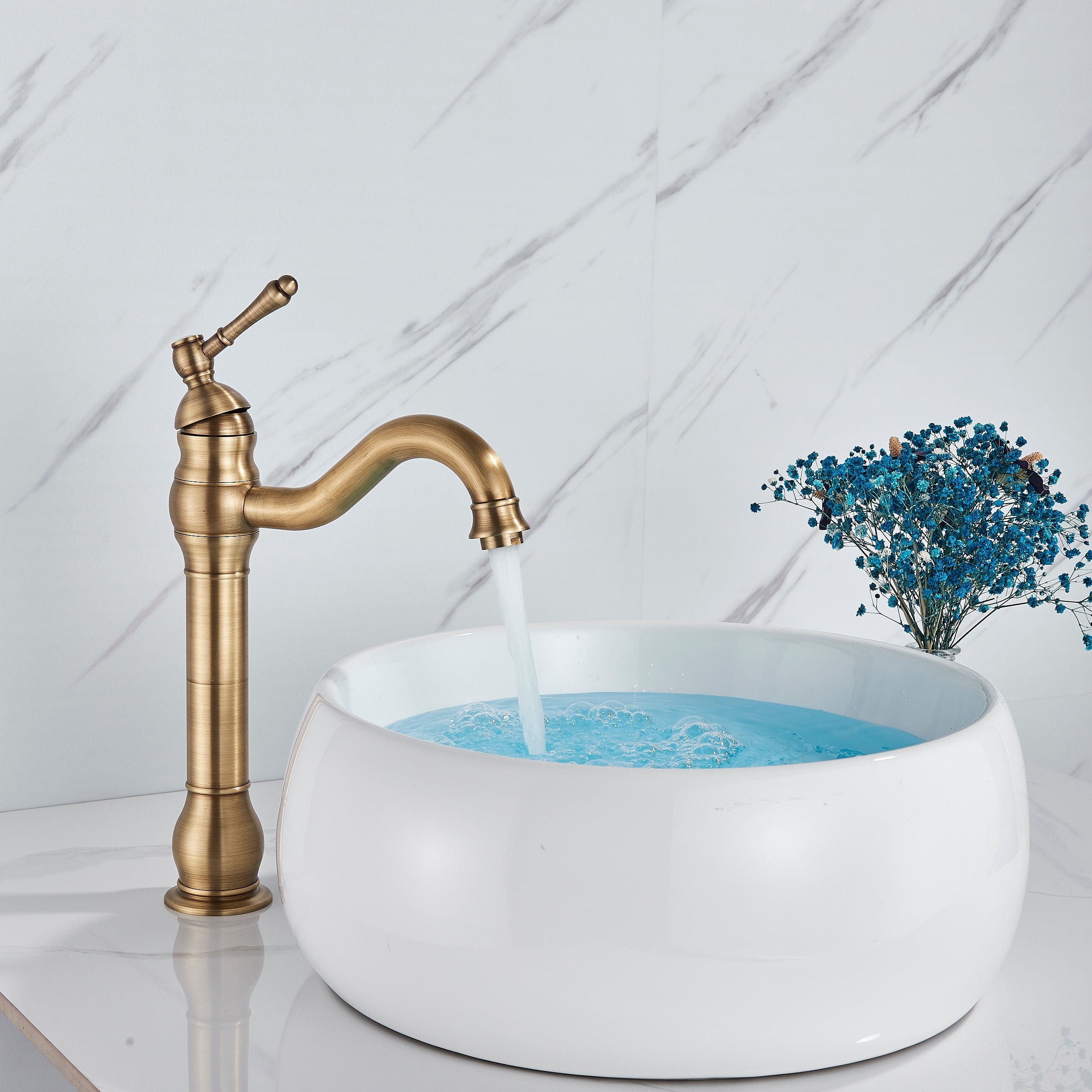 Baterie lavoar retro Groben Nose , montare pe blat, pipa flexibila 360 de grade, aurie antichizata, cod 1342