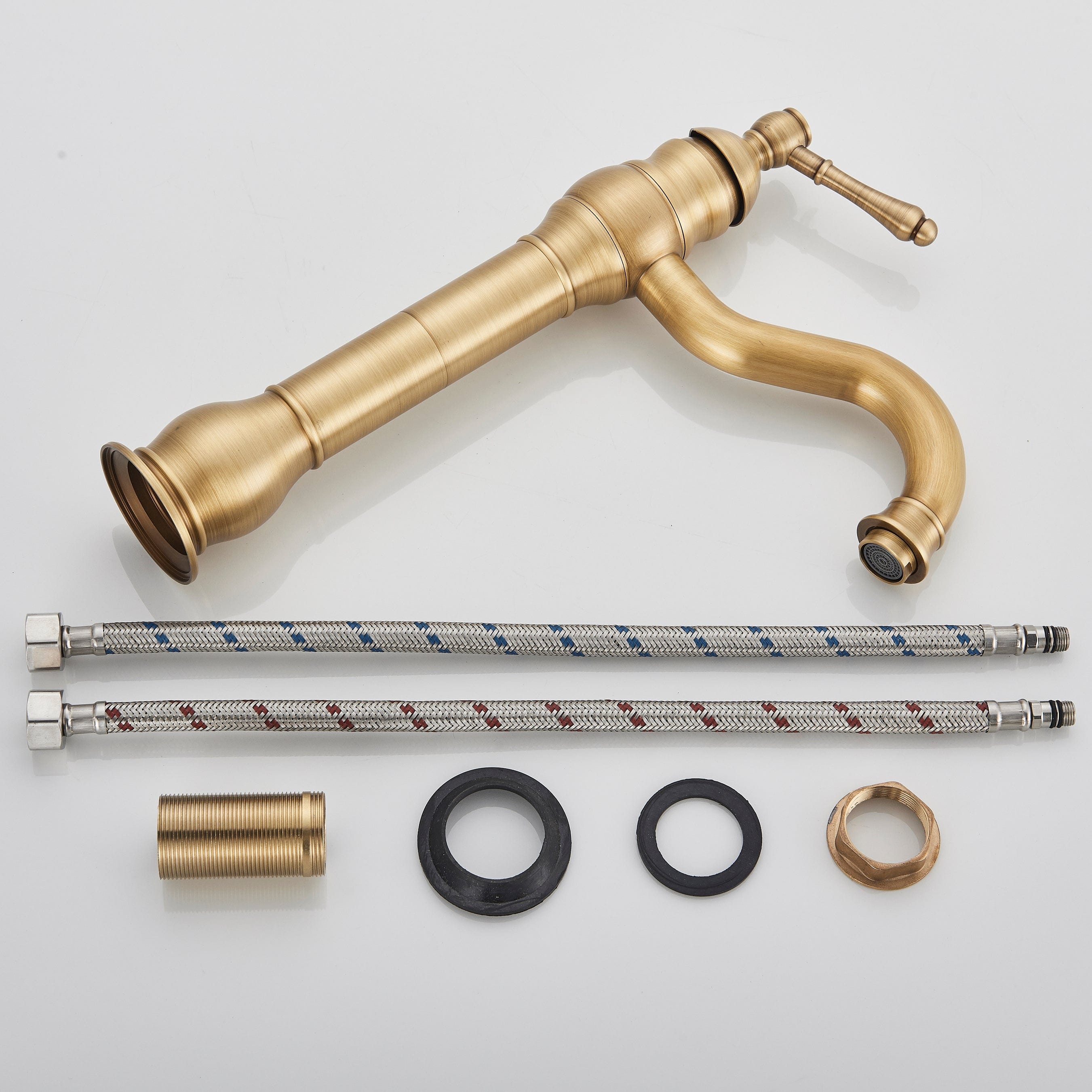 Baterie lavoar retro Groben Nose , montare pe blat, pipa flexibila 360 de grade, aurie antichizata, cod 1342