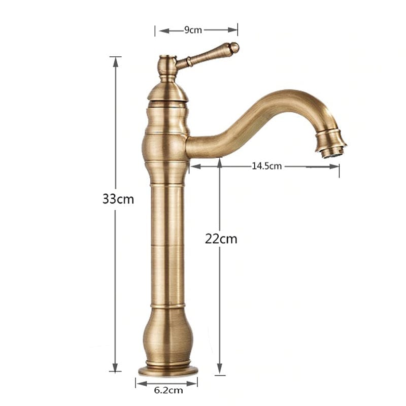 Baterie lavoar retro Groben Nose , montare pe blat, pipa flexibila 360 de grade, aurie antichizata, cod 1342