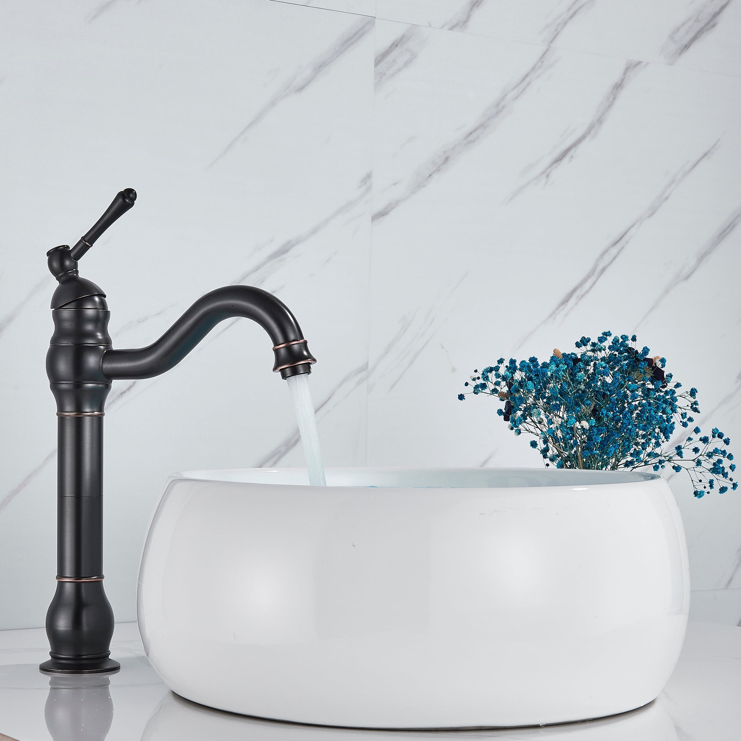 Baterie lavoar retro Groben Nose , montare pe blat, pipa flexibila 360 de grade, neagra, cod 1344