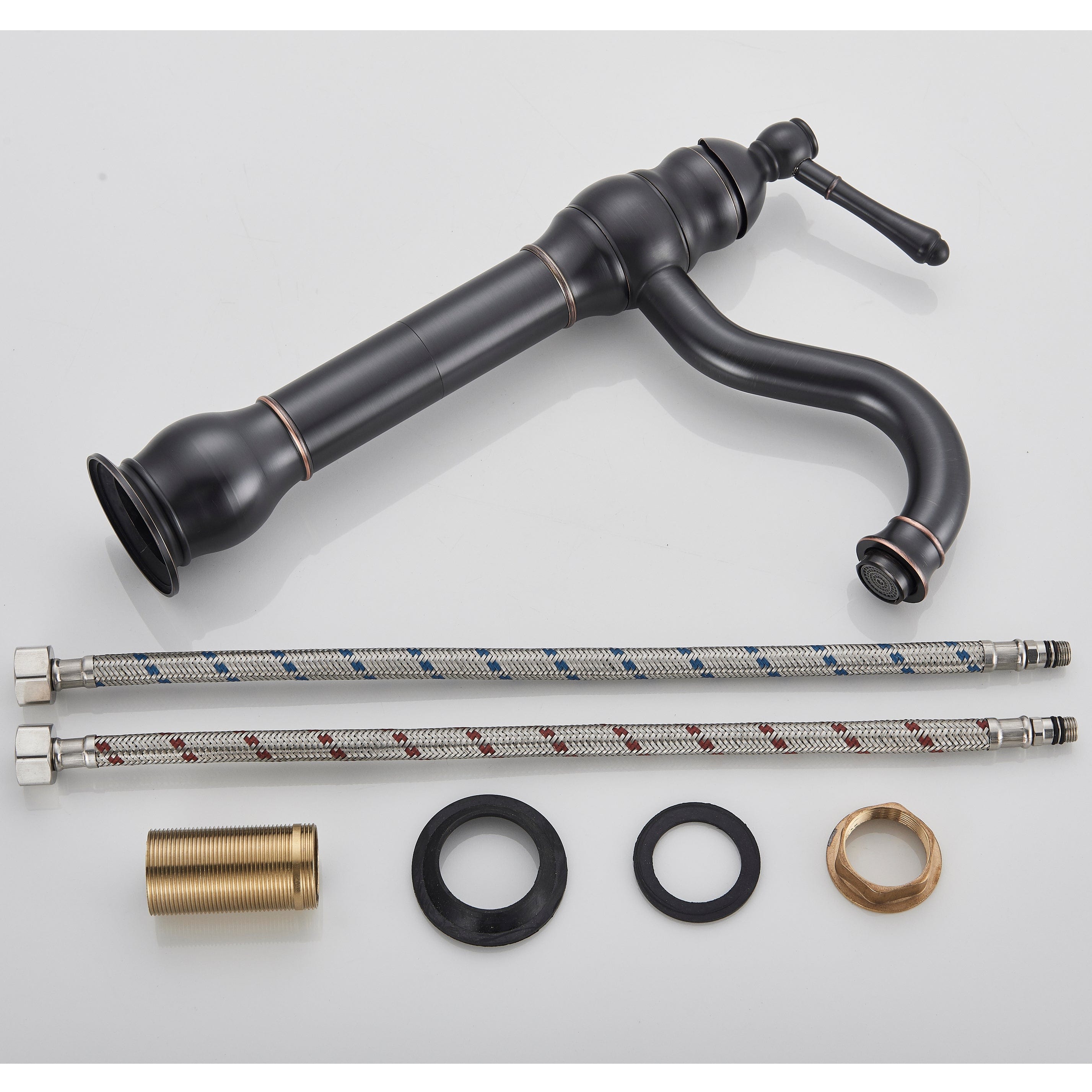 Baterie lavoar retro Groben Nose , montare pe blat, pipa flexibila 360 de grade, neagra, cod 1344