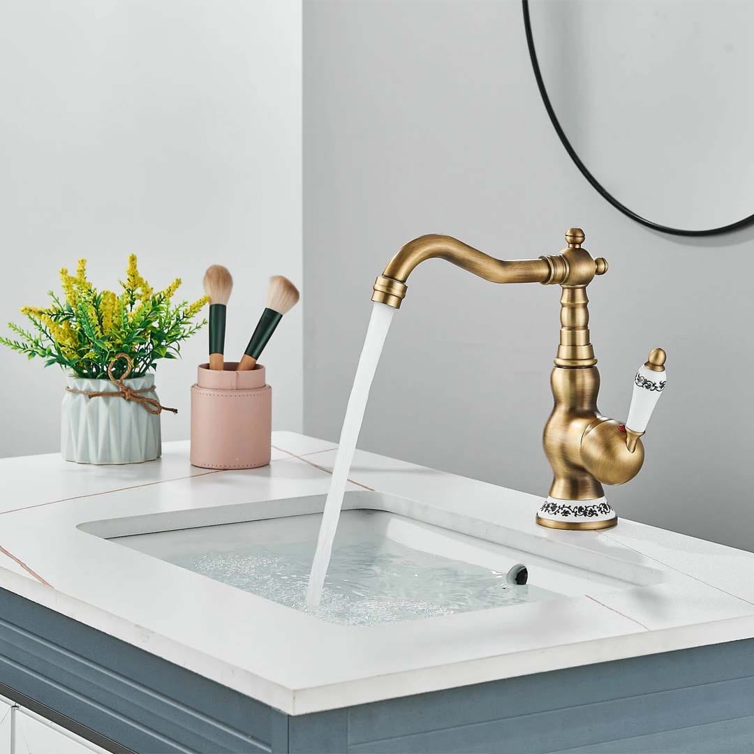 Baterie lavoar retro, montare pe blat, auriu mat, cod 1638