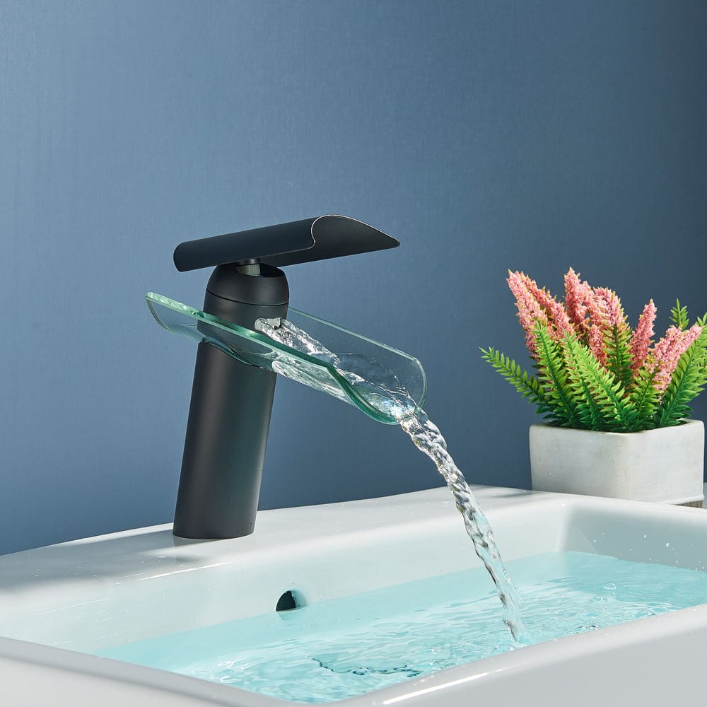 Baterie lavoar, tip cascada, cu un singur orificiu, negru mat, cod 1536