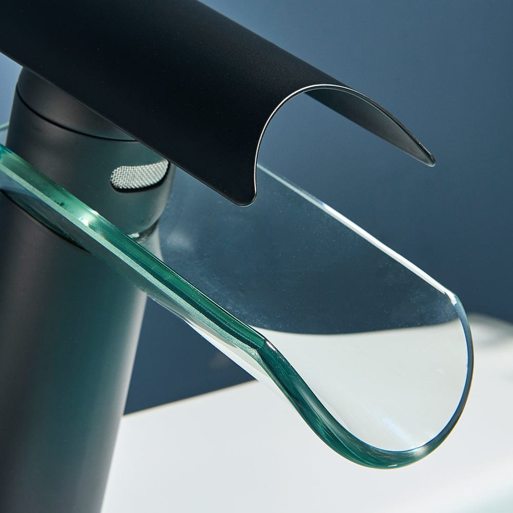 Baterie lavoar, tip cascada, cu un singur orificiu, negru mat, cod 1536