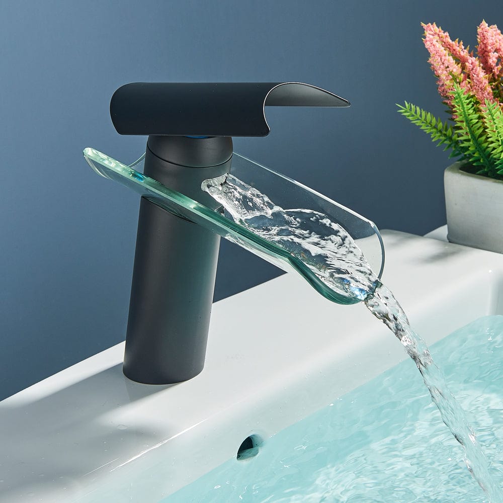 Baterie lavoar, tip cascada, cu un singur orificiu, negru mat, cod 1536