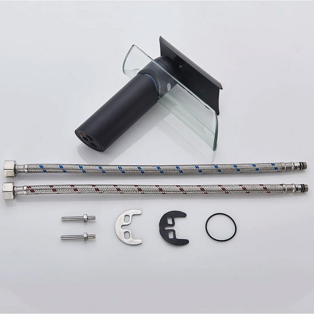 Baterie lavoar, tip cascada, cu un singur orificiu, negru mat, cod 1536