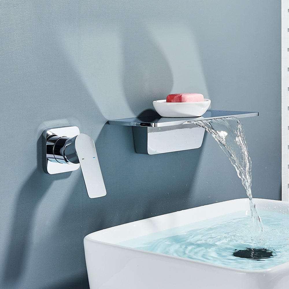 Baterie lavoar Waterfall, argintiu cromat, cu montare in perete, tip cascada, cod 1516