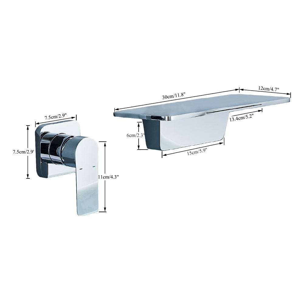 Baterie lavoar Waterfall, argintiu cromat, cu montare in perete, tip cascada, cod 1516