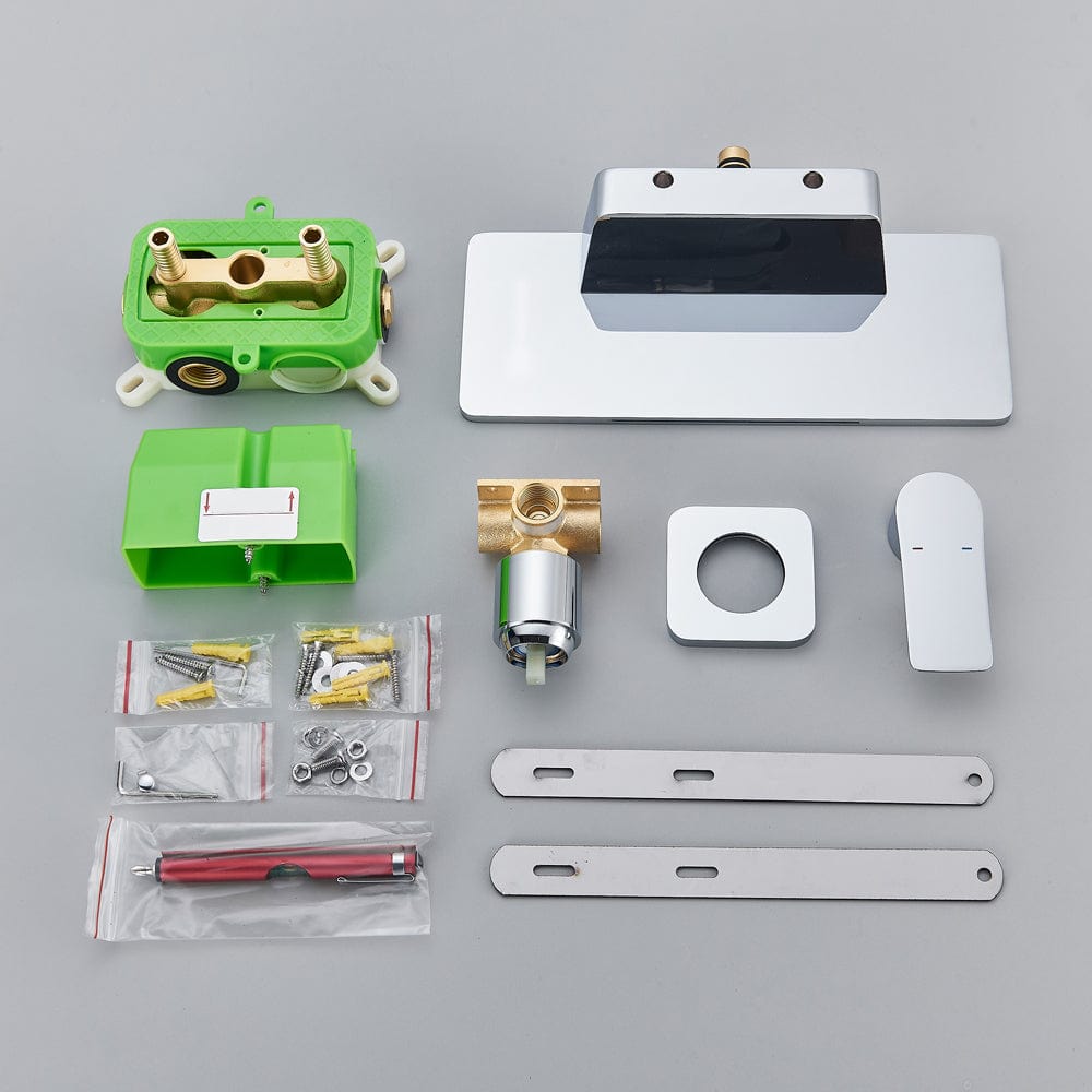 Baterie lavoar Waterfall, argintiu cromat, cu montare in perete, tip cascada, cod 1516