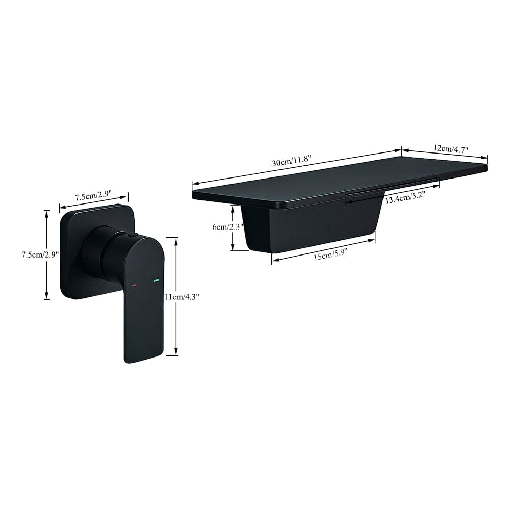 Baterie lavoar Waterfall, negru mat, cu montare in perete, tip cascada, cod 1515