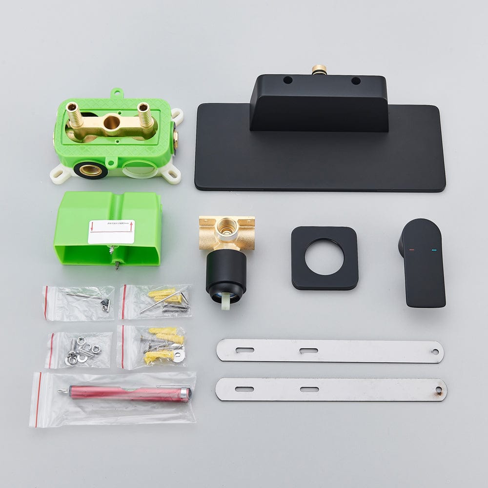 Baterie lavoar Waterfall, negru mat, cu montare in perete, tip cascada, cod 1515