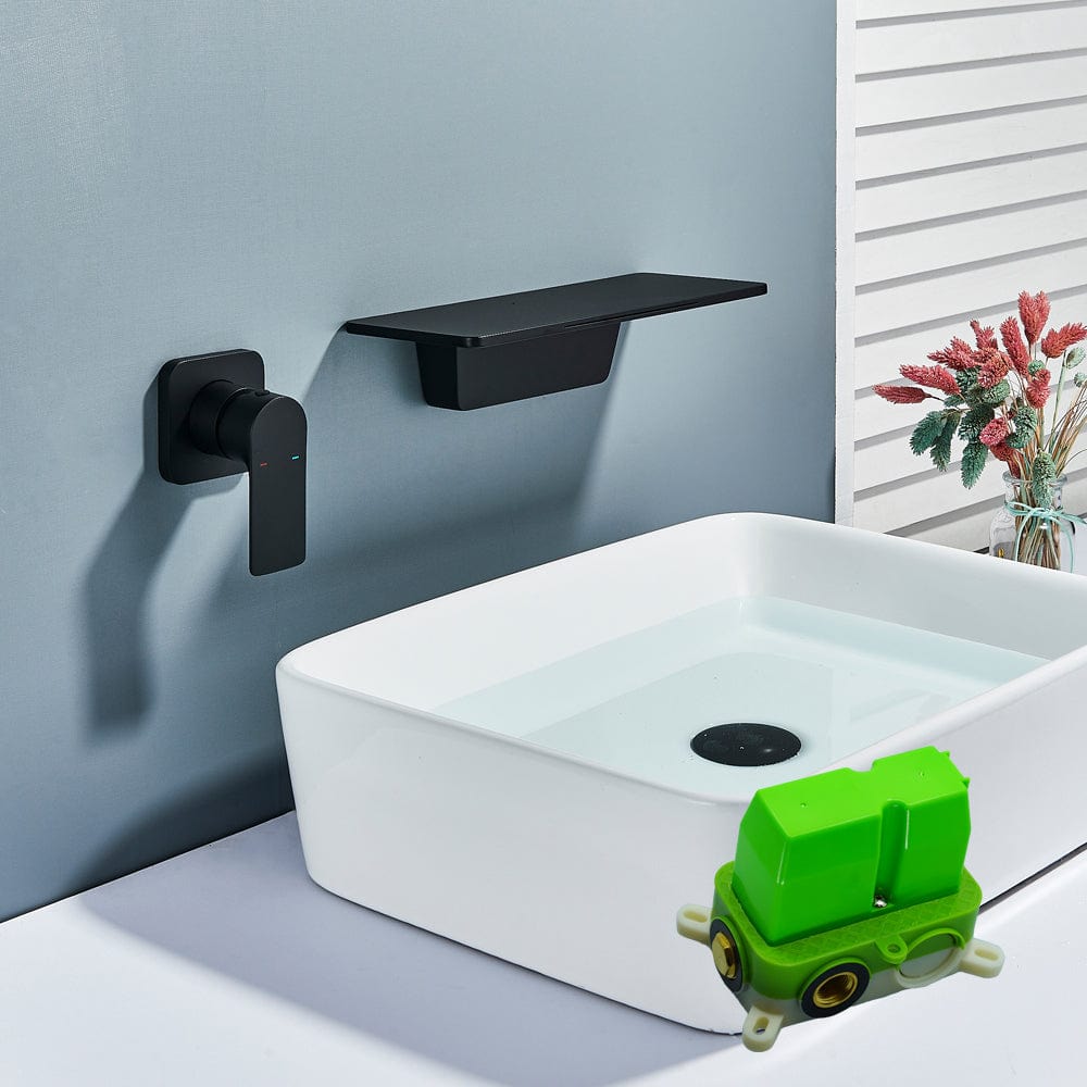 Baterie lavoar Waterfall, negru mat, cu montare in perete, tip cascada, cod 1515